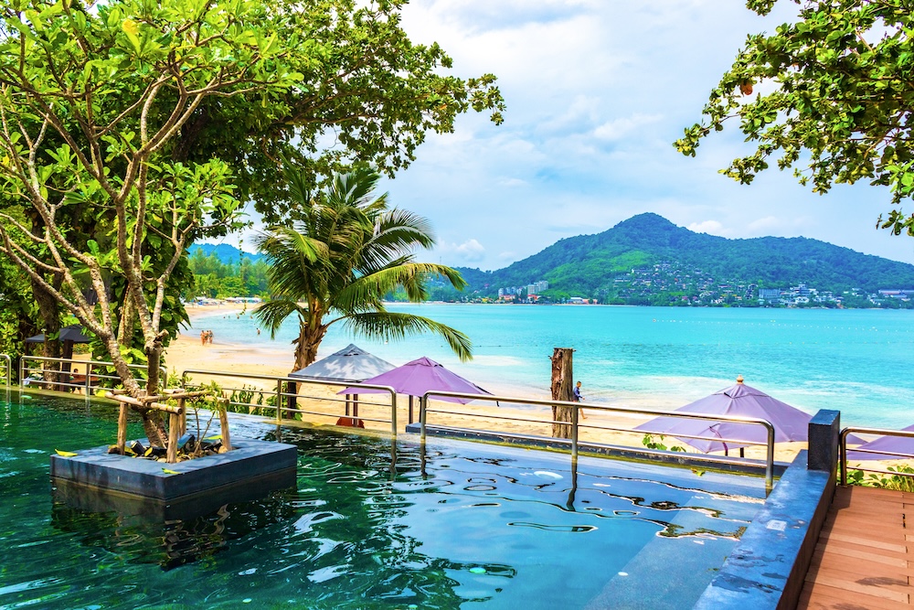 A pool by the beachside at Kamala Beach. There are many things to do in Phuket with family.